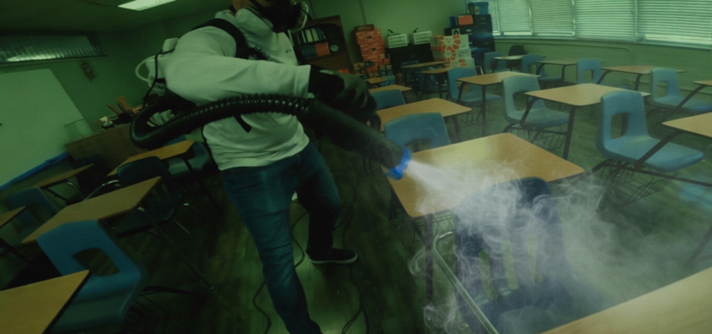 Classroom disinfection with electrostatic fogging service