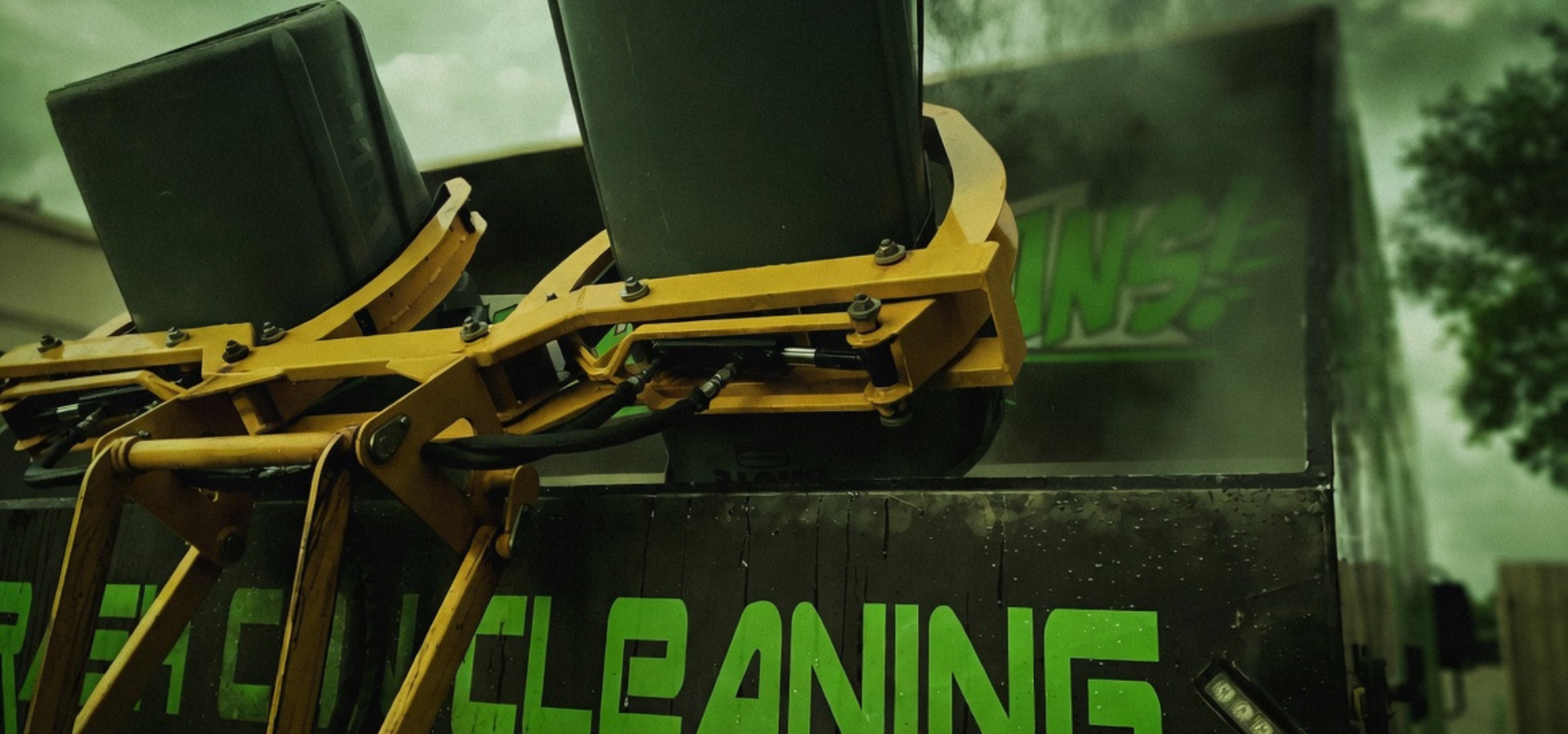 Space City Sanitizers trash can cleaning truck providing residential bin washing service